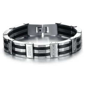 NEW Fashion jewelry Punk black Silicone mix Stainless Steel Personality Men Bracelet male Bangles