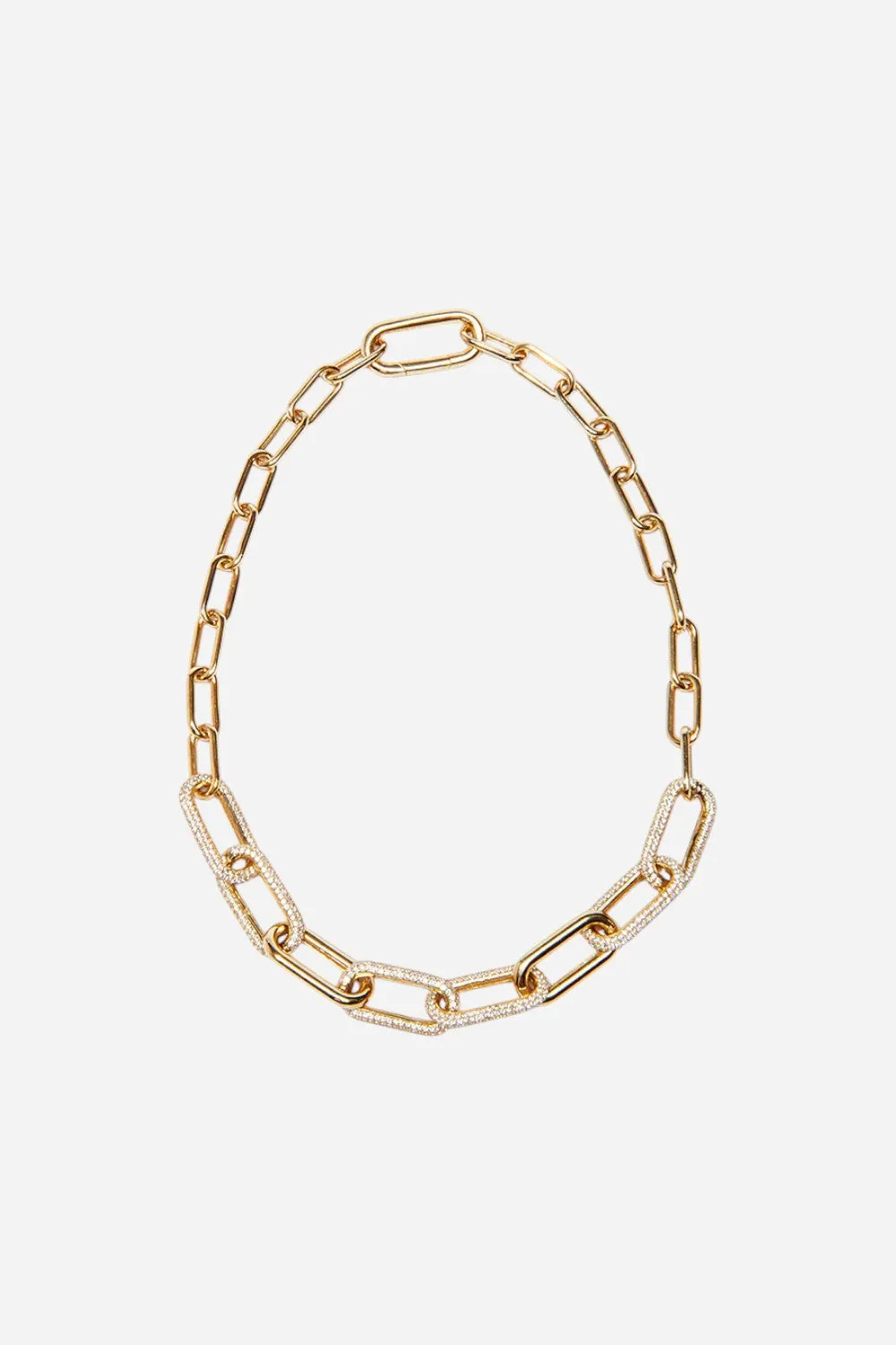 Nickho Rey Link Collar Necklace in Gold with Clear Stones