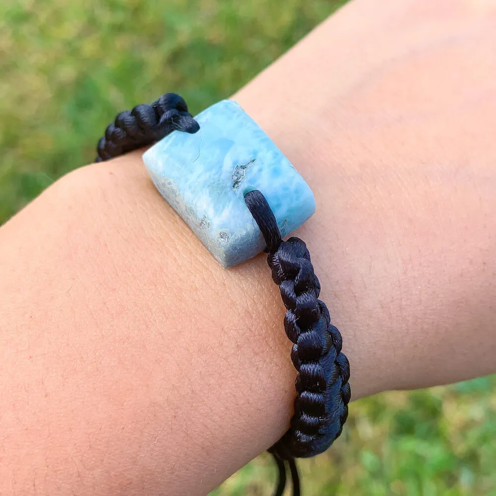 Ocean Blue Larimar Adjustable Macrame Bracelet