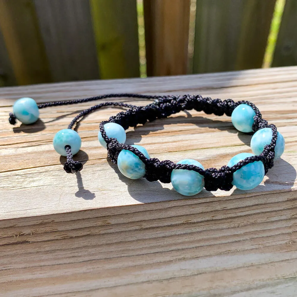 Ocean Blue Larimar Adjustable Macrame Bracelet