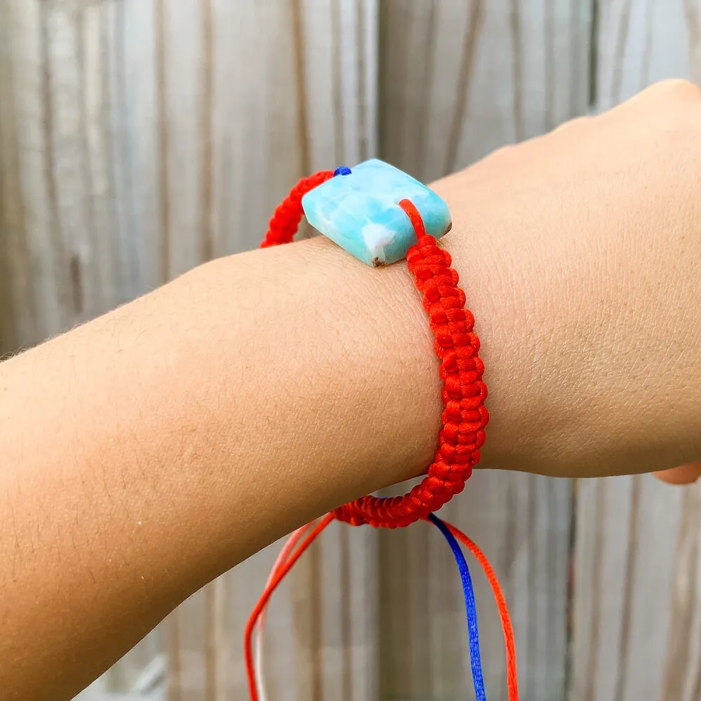 Ocean Blue Larimar Adjustable Macrame Bracelet