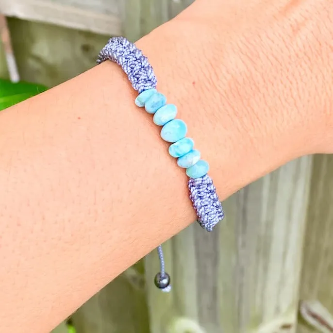 Ocean Blue Larimar Adjustable Macrame Bracelet