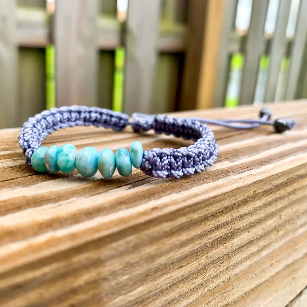 Ocean Blue Larimar Adjustable Macrame Bracelet