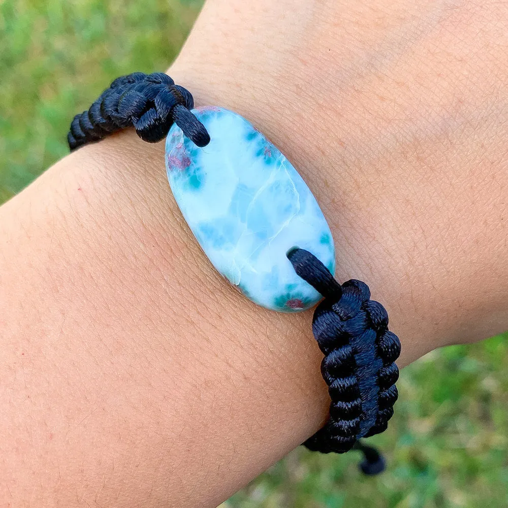 Ocean Blue Larimar Adjustable Macrame Bracelet