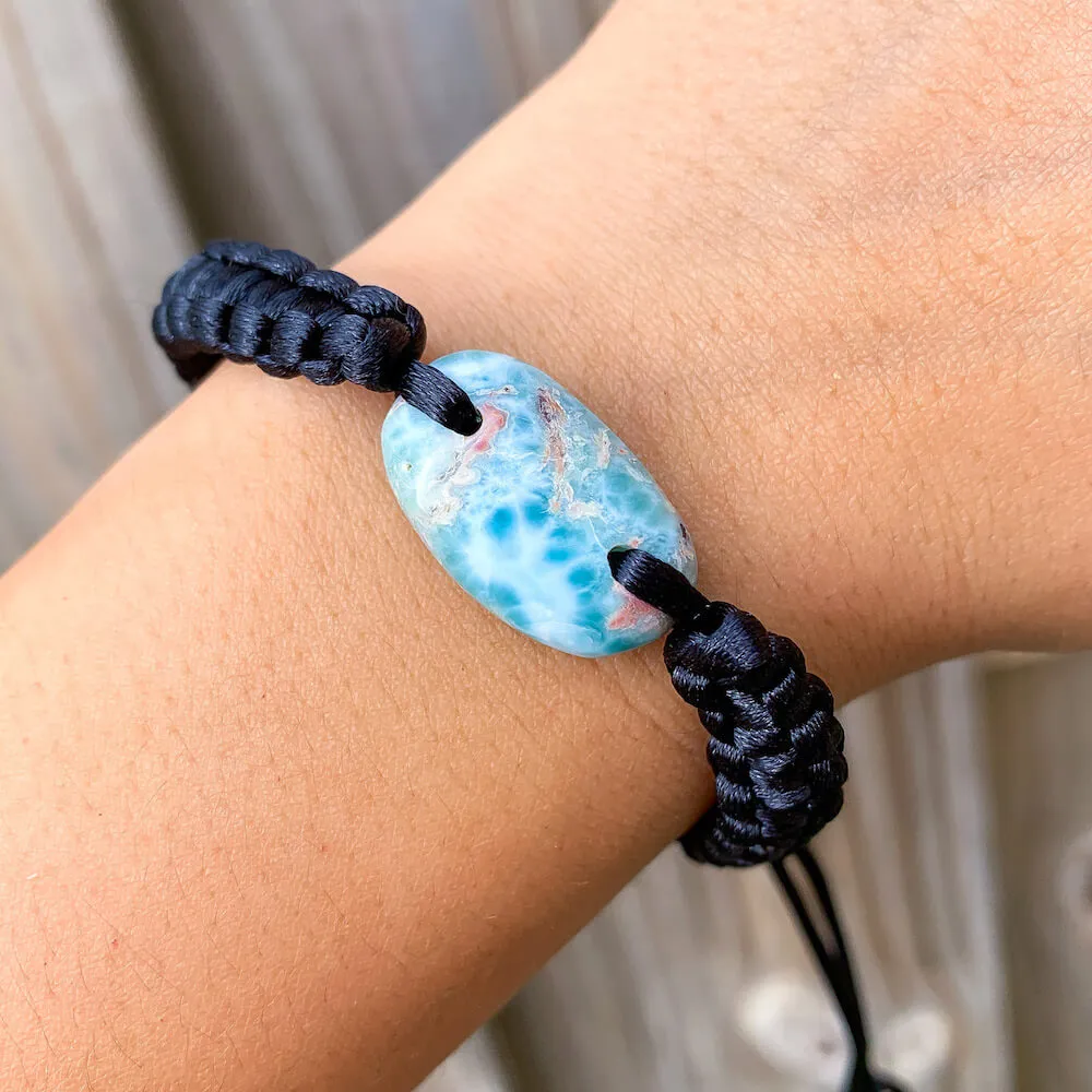 Ocean Blue Larimar Adjustable Macrame Bracelet