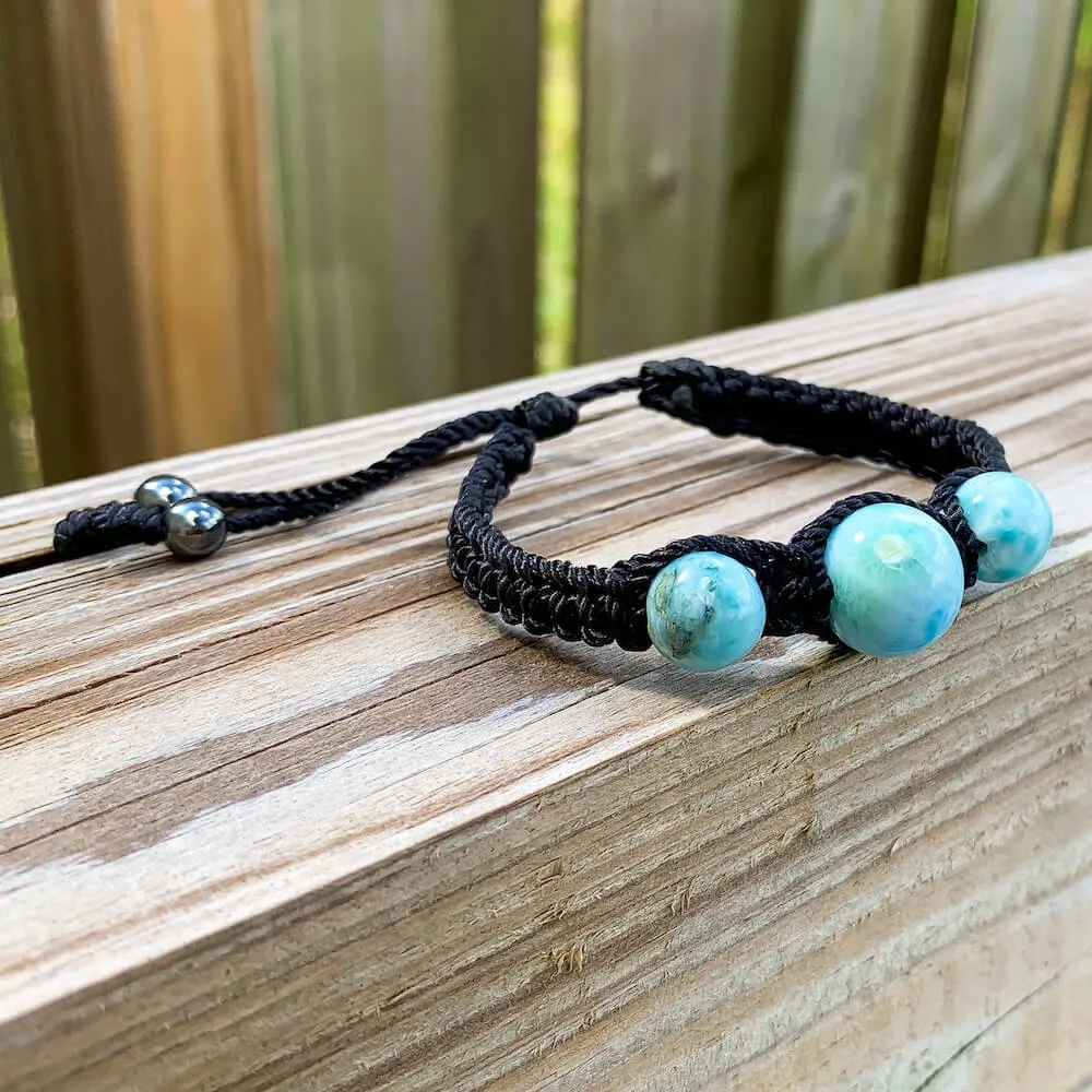 Ocean Blue Larimar Adjustable Macrame Bracelet