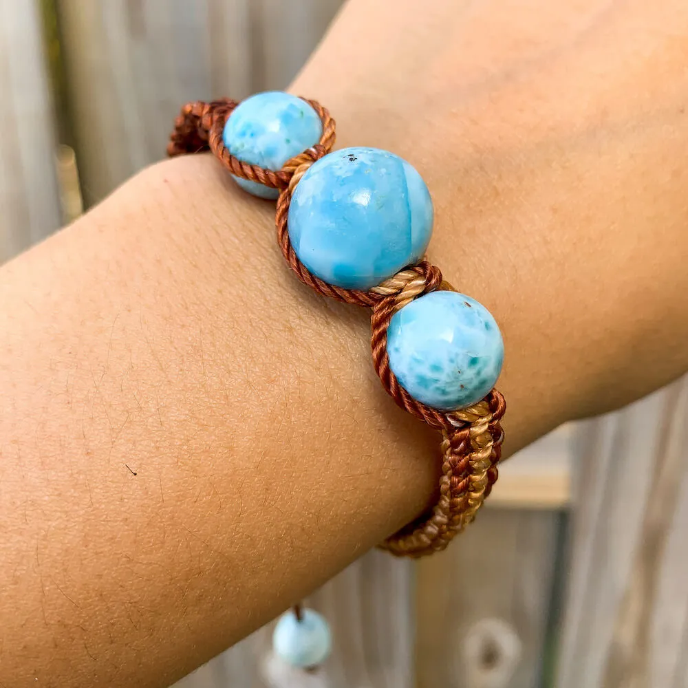 Ocean Blue Larimar Adjustable Macrame Bracelet