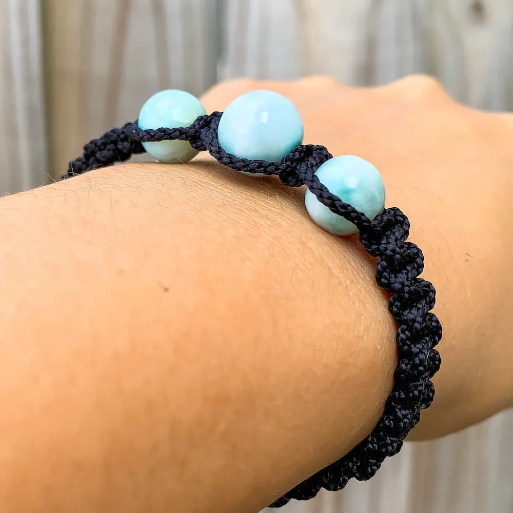 Ocean Blue Larimar Adjustable Macrame Bracelet