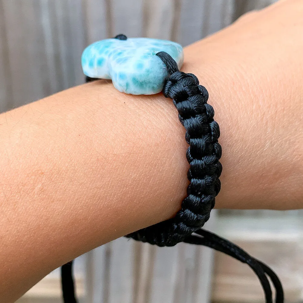 Ocean Blue Larimar Adjustable Macrame Bracelet