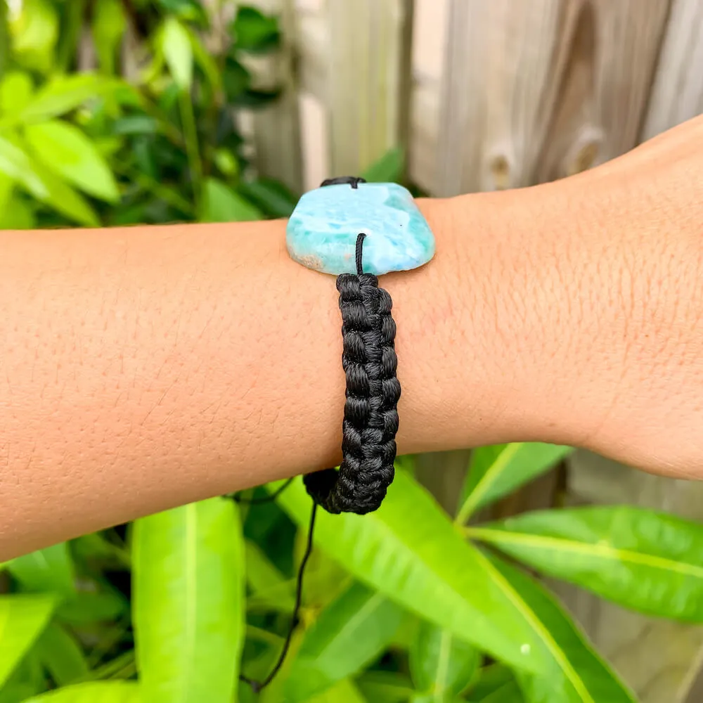 Ocean Blue Larimar Adjustable Macrame Bracelet