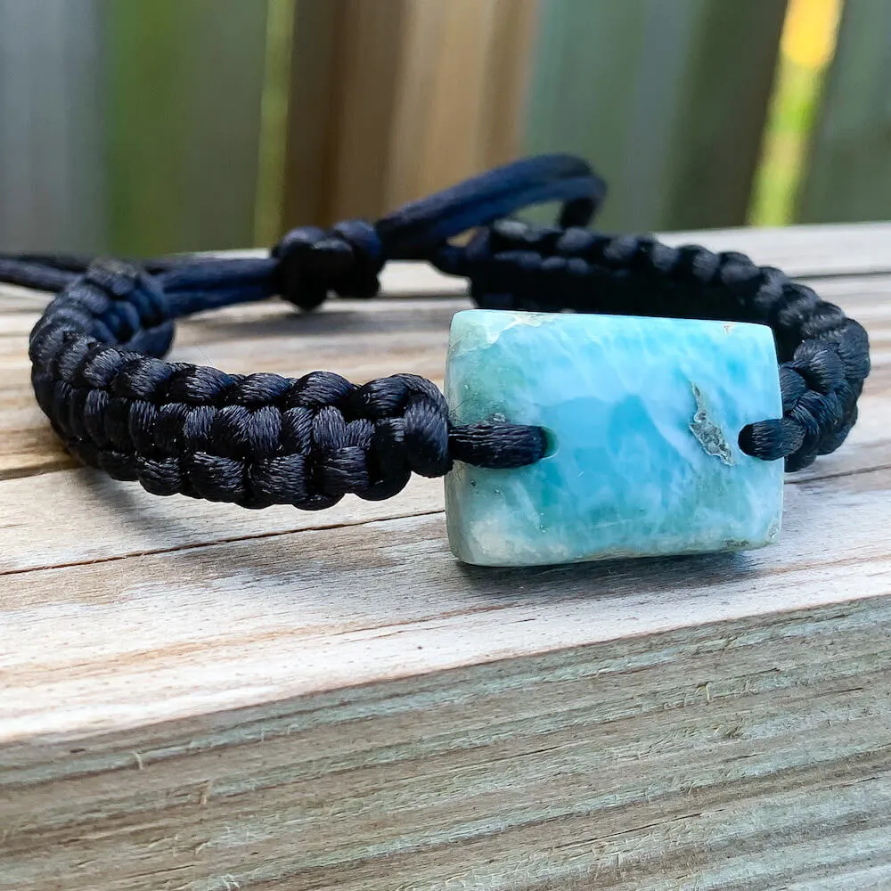 Ocean Blue Larimar Adjustable Macrame Bracelet