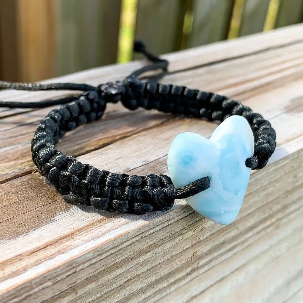 Ocean Blue Larimar Adjustable Macrame Bracelet