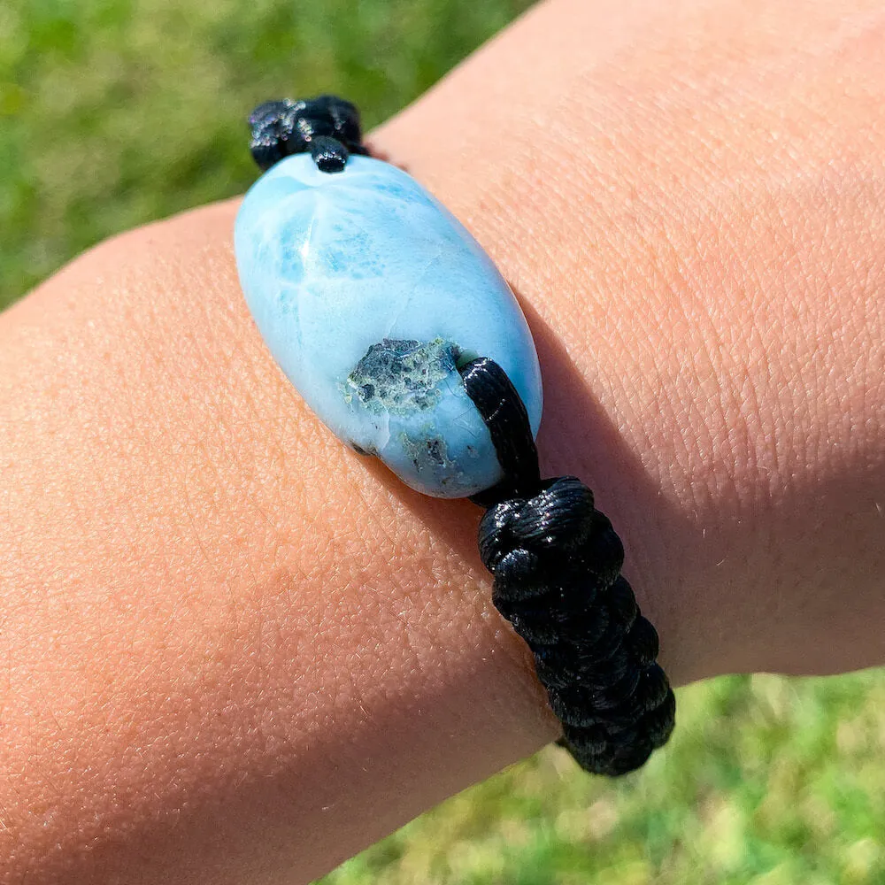 Ocean Blue Larimar Adjustable Macrame Bracelet