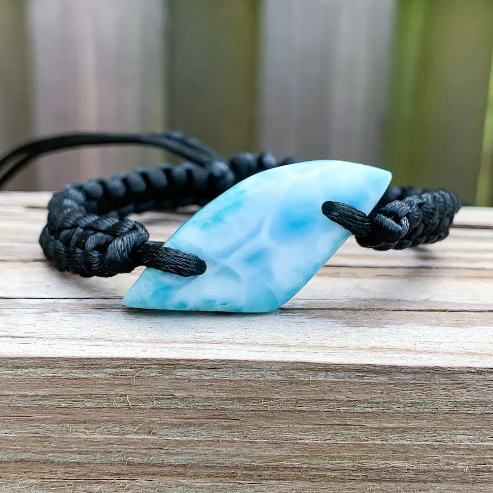 Ocean Blue Larimar Adjustable Macrame Bracelet