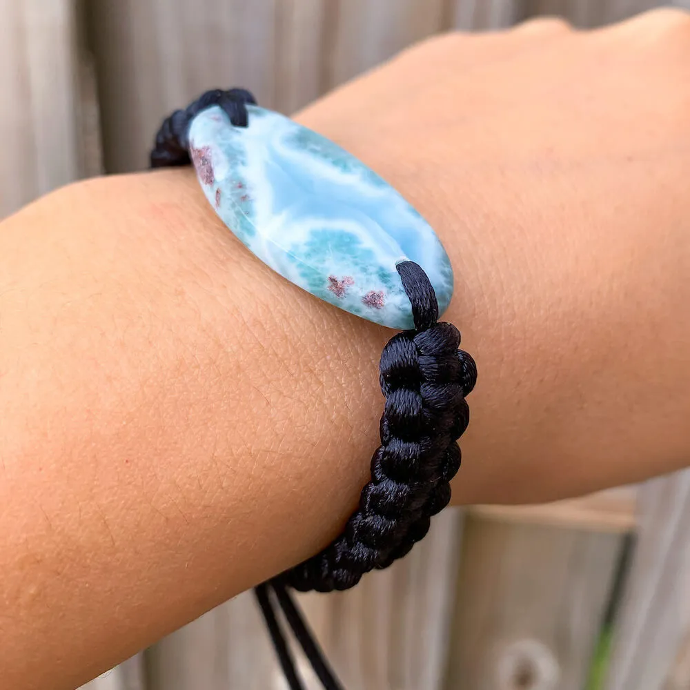 Ocean Blue Larimar Adjustable Macrame Bracelet