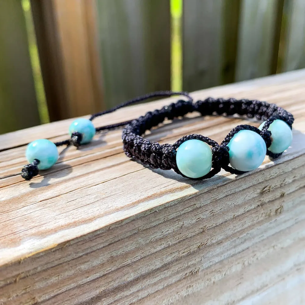 Ocean Blue Larimar Adjustable Macrame Bracelet