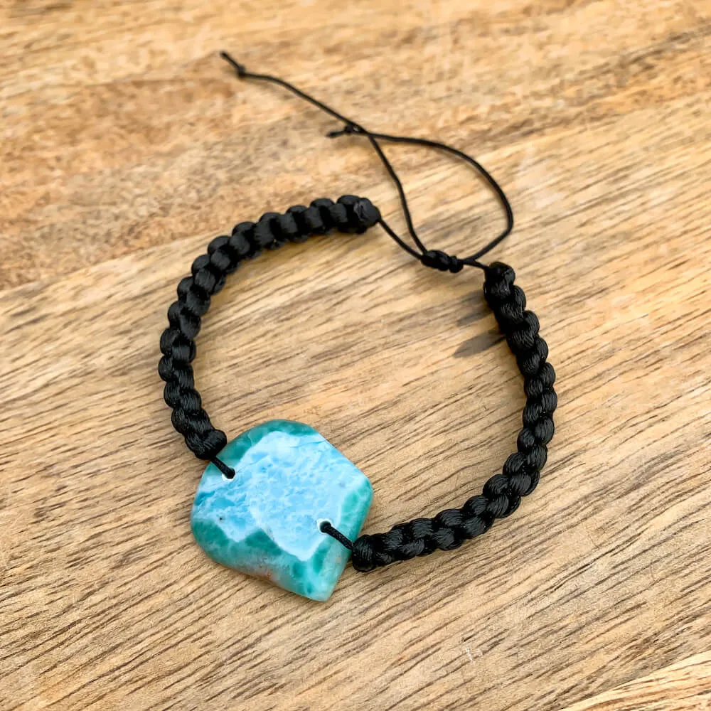 Ocean Blue Larimar Adjustable Macrame Bracelet