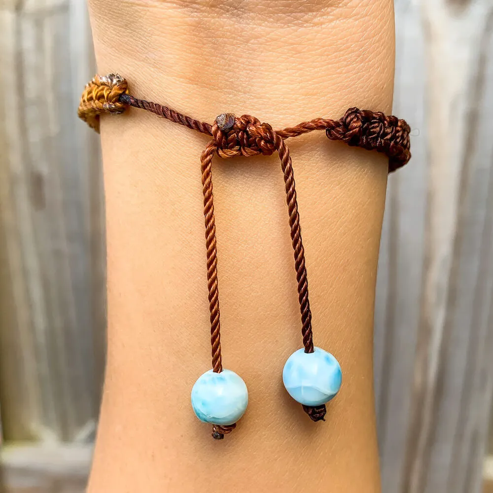 Ocean Blue Larimar Adjustable Macrame Bracelet