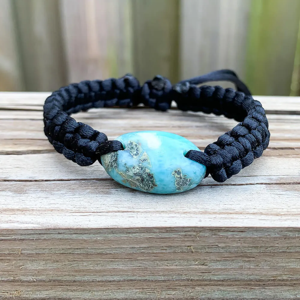 Ocean Blue Larimar Adjustable Macrame Bracelet