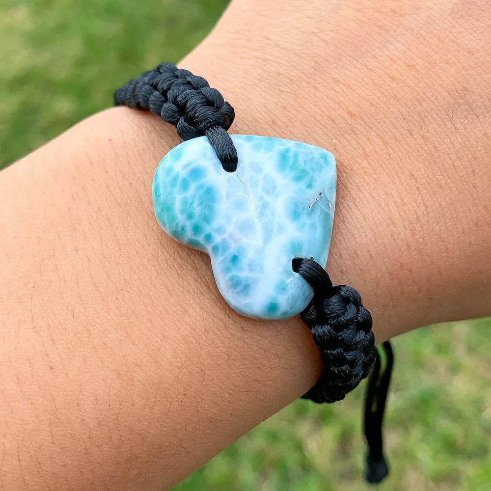 Ocean Blue Larimar Adjustable Macrame Bracelet