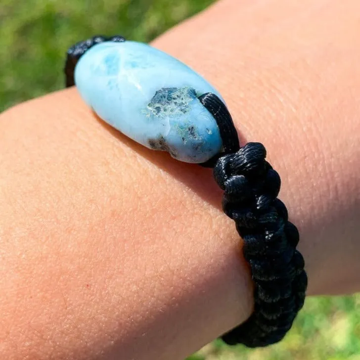 Ocean Blue Larimar Adjustable Macrame Bracelet