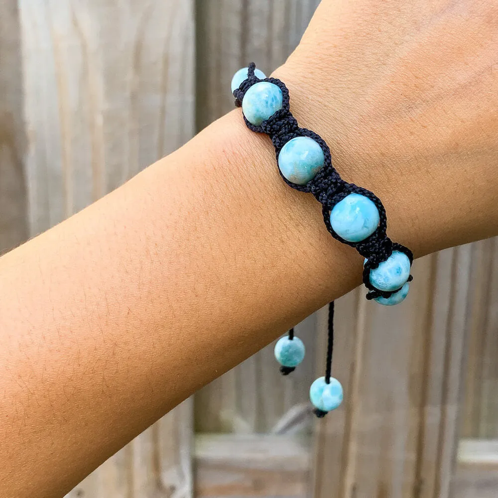 Ocean Blue Larimar Adjustable Macrame Bracelet