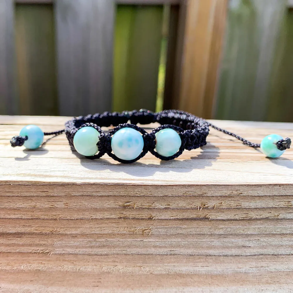 Ocean Blue Larimar Adjustable Macrame Bracelet