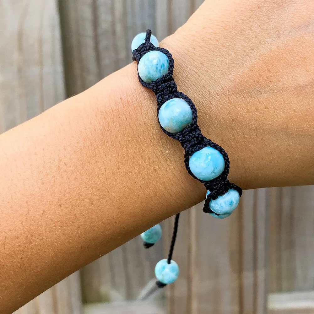 Ocean Blue Larimar Adjustable Macrame Bracelet