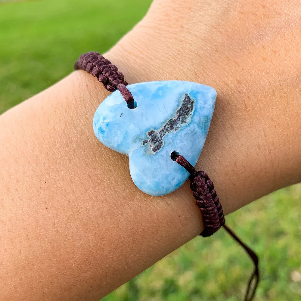 Ocean Blue Larimar Adjustable Macrame Bracelet