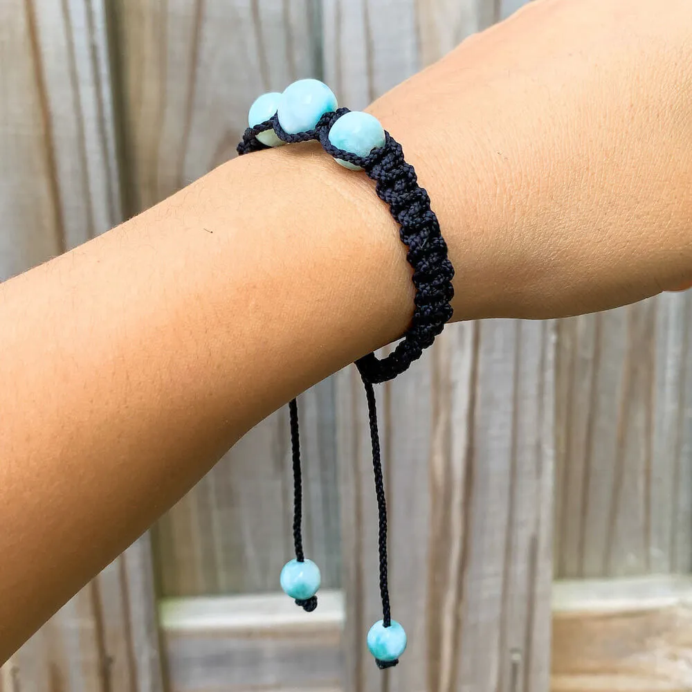 Ocean Blue Larimar Adjustable Macrame Bracelet