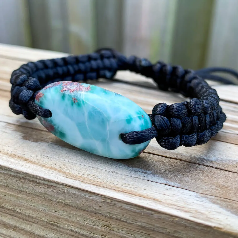 Ocean Blue Larimar Adjustable Macrame Bracelet