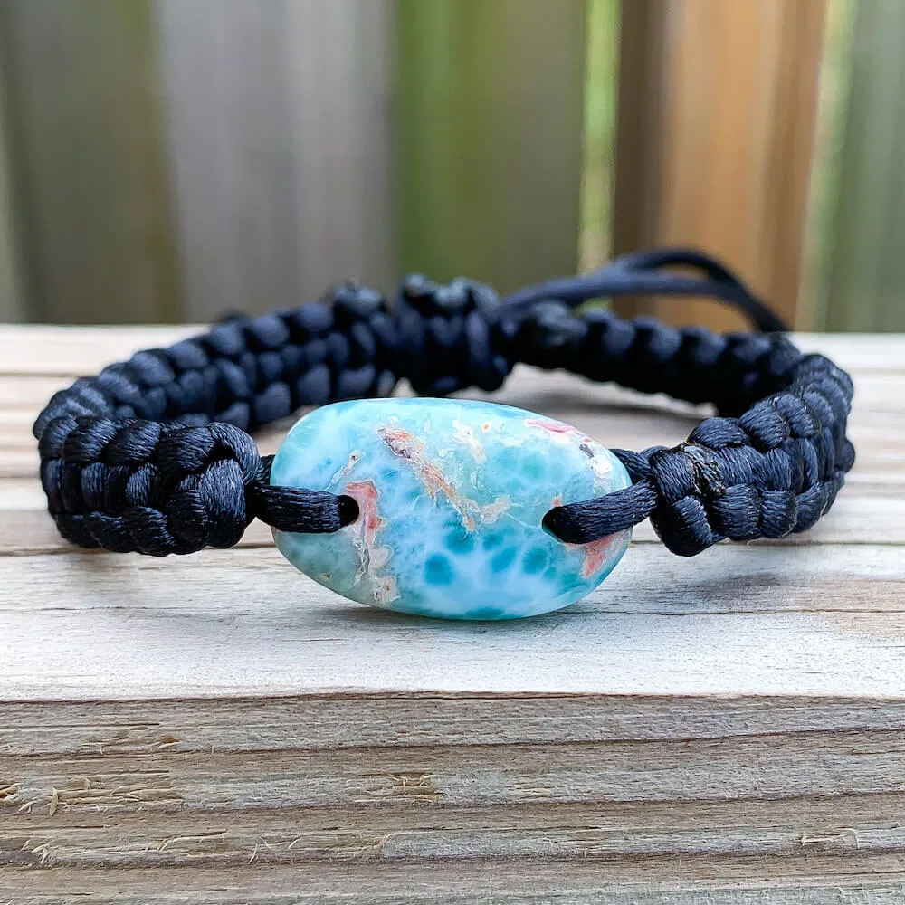 Ocean Blue Larimar Adjustable Macrame Bracelet