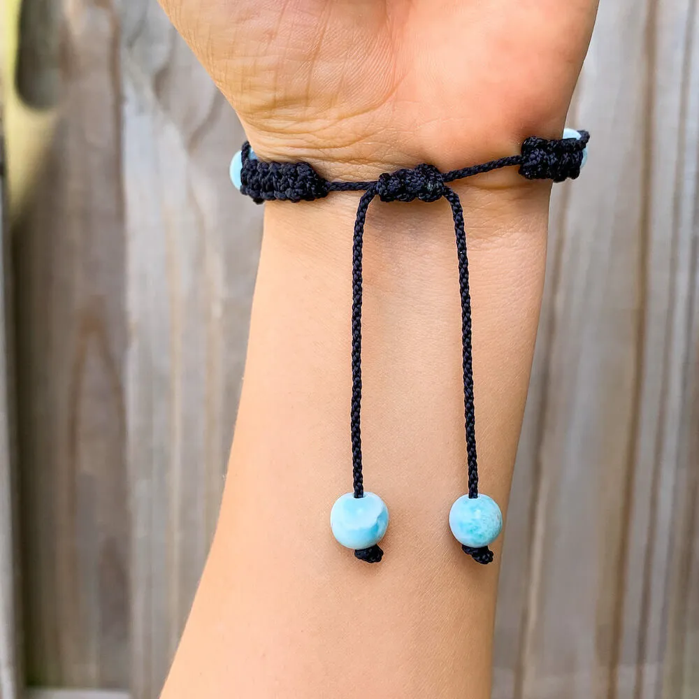 Ocean Blue Larimar Adjustable Macrame Bracelet