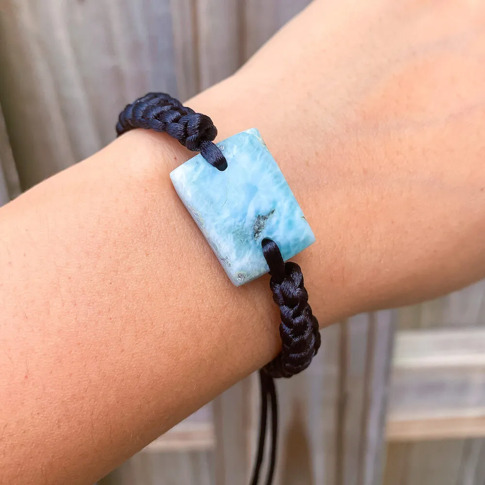 Ocean Blue Larimar Adjustable Macrame Bracelet