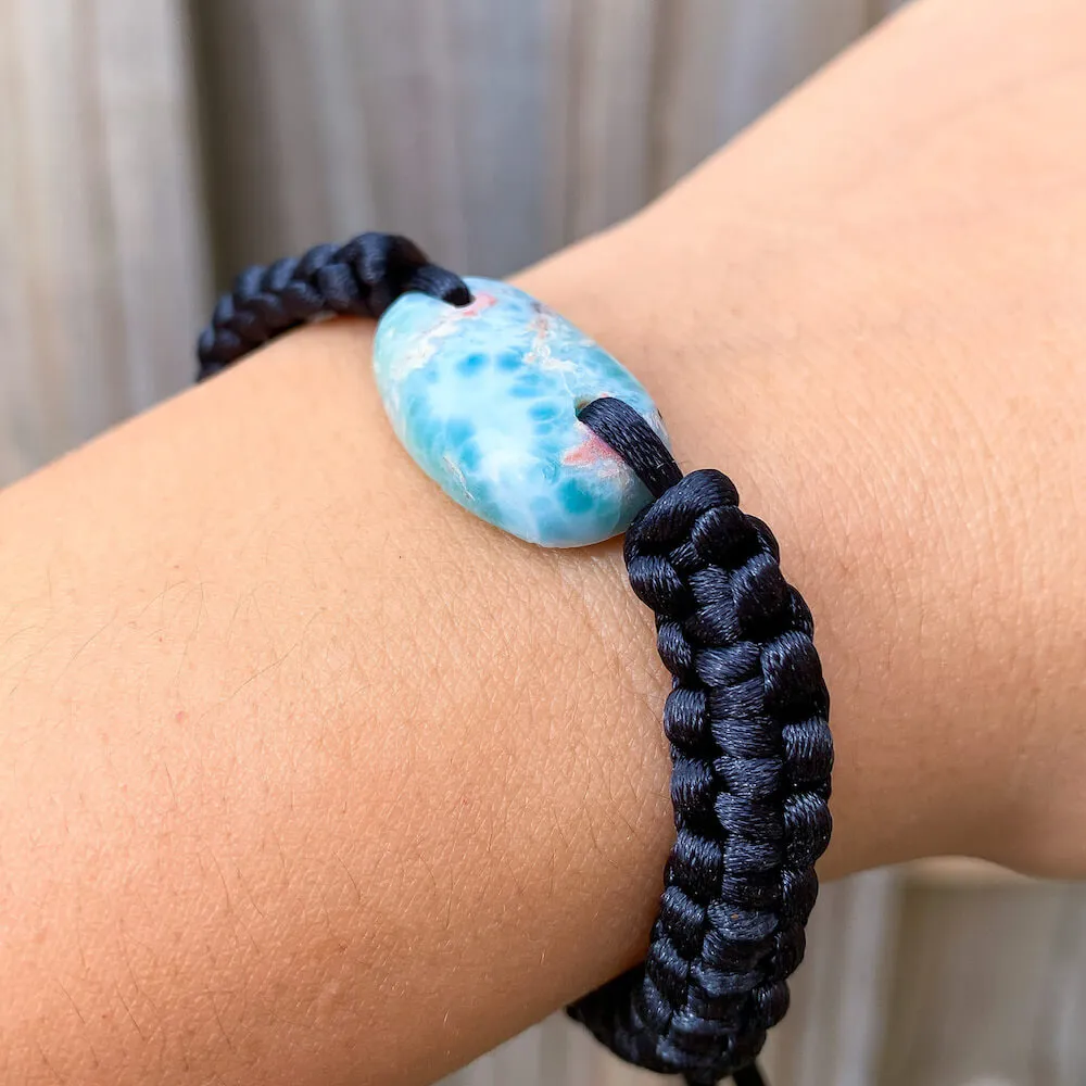 Ocean Blue Larimar Adjustable Macrame Bracelet