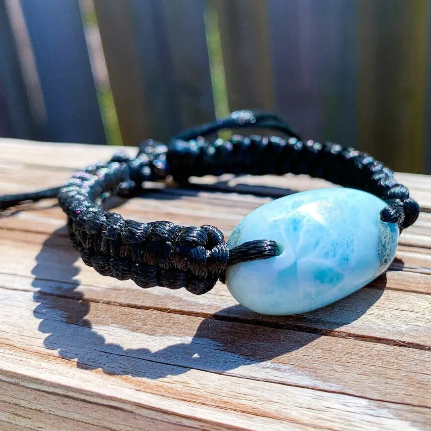 Ocean Blue Larimar Adjustable Macrame Bracelet