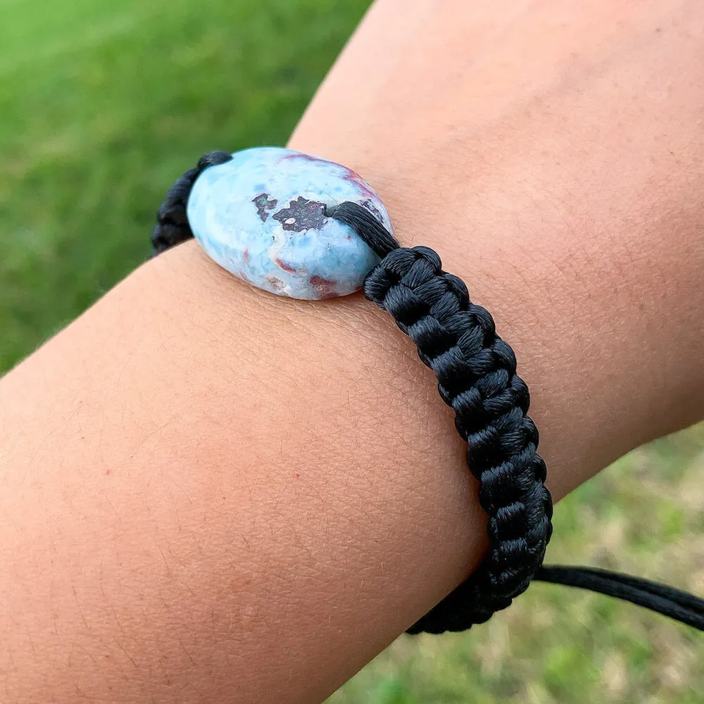 Ocean Blue Larimar Adjustable Macrame Bracelet