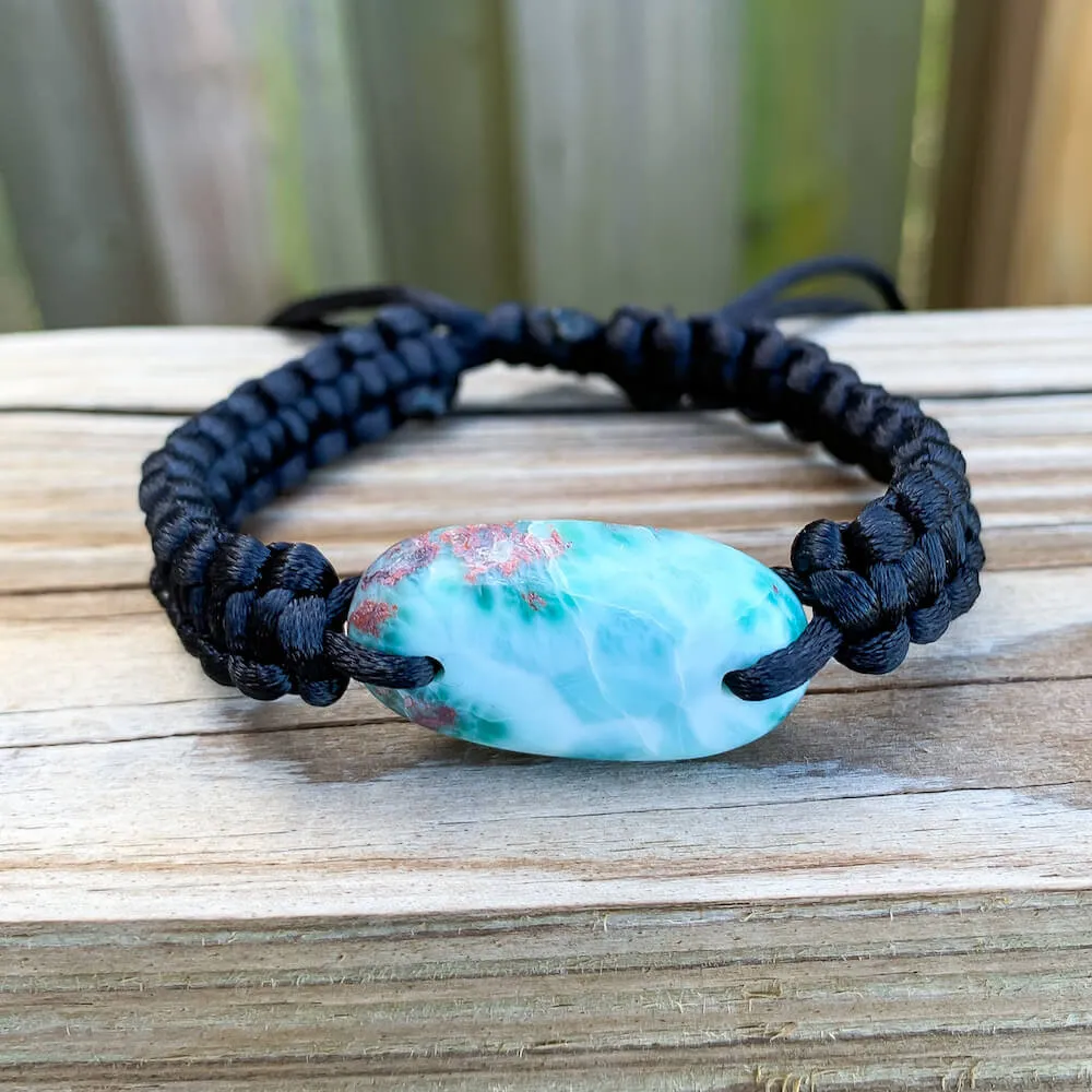 Ocean Blue Larimar Adjustable Macrame Bracelet