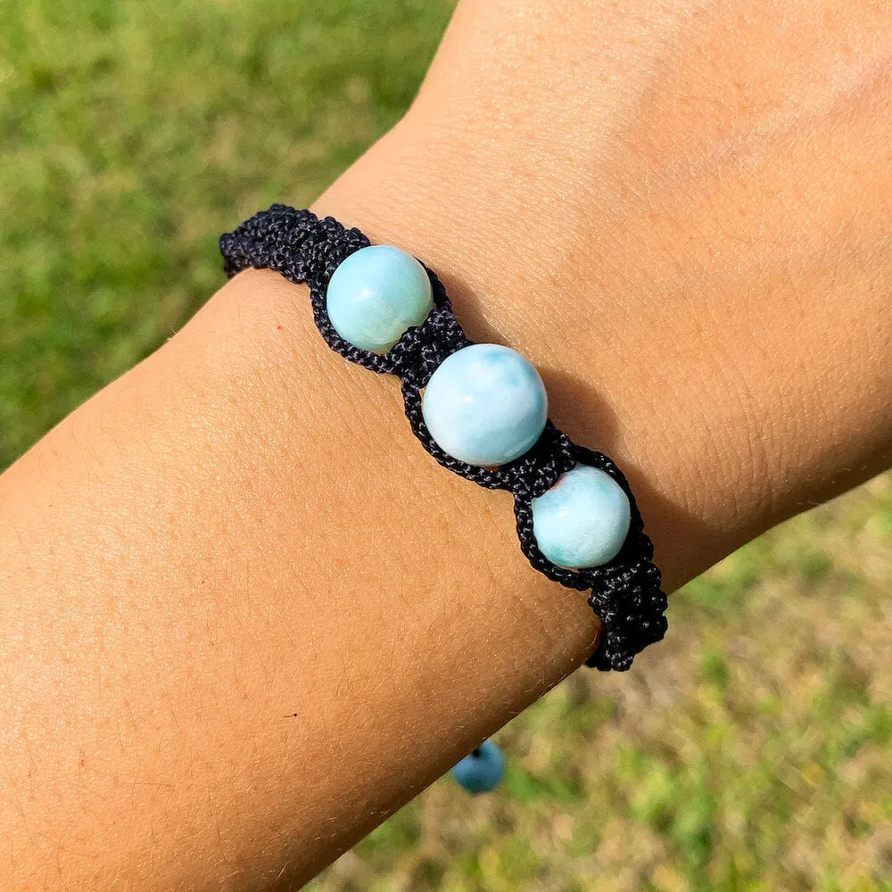 Ocean Blue Larimar Adjustable Macrame Bracelet