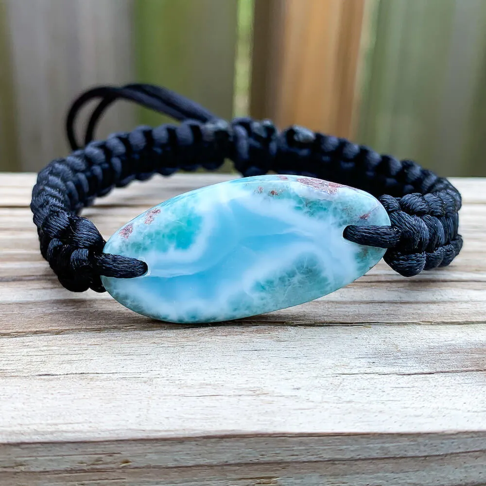 Ocean Blue Larimar Adjustable Macrame Bracelet