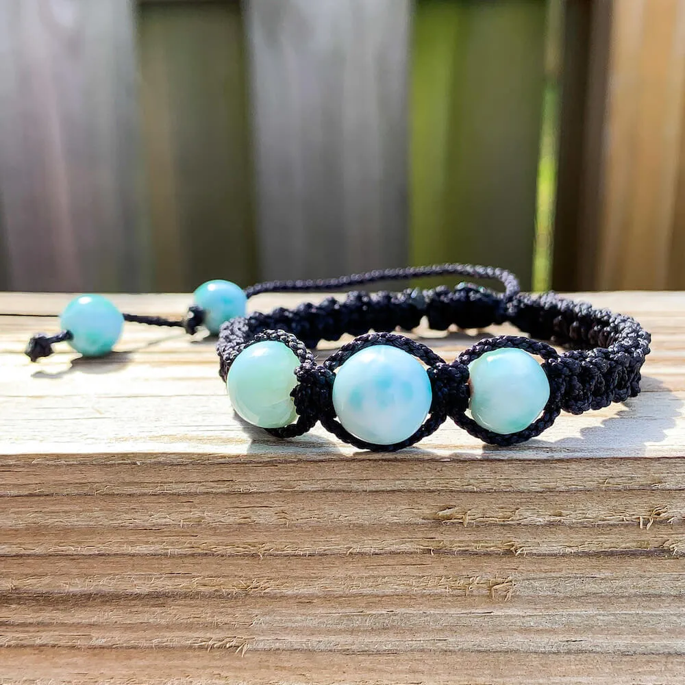 Ocean Blue Larimar Adjustable Macrame Bracelet