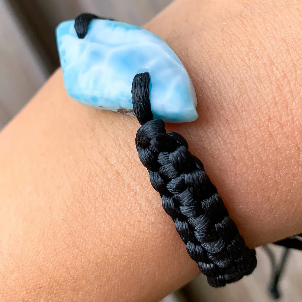 Ocean Blue Larimar Adjustable Macrame Bracelet