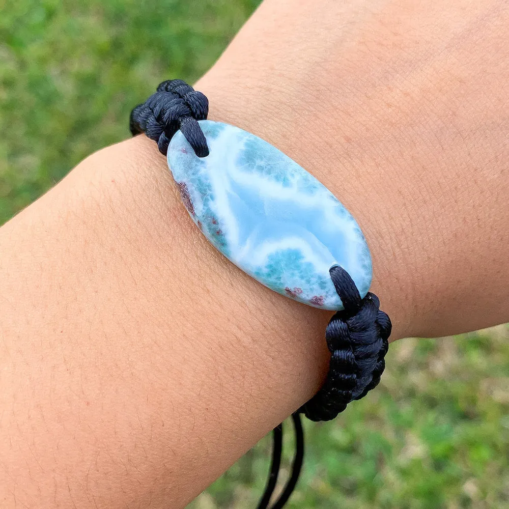 Ocean Blue Larimar Adjustable Macrame Bracelet