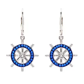 Ocean SS SW Sapphire Crystal Ships Wheel Drop Earrings