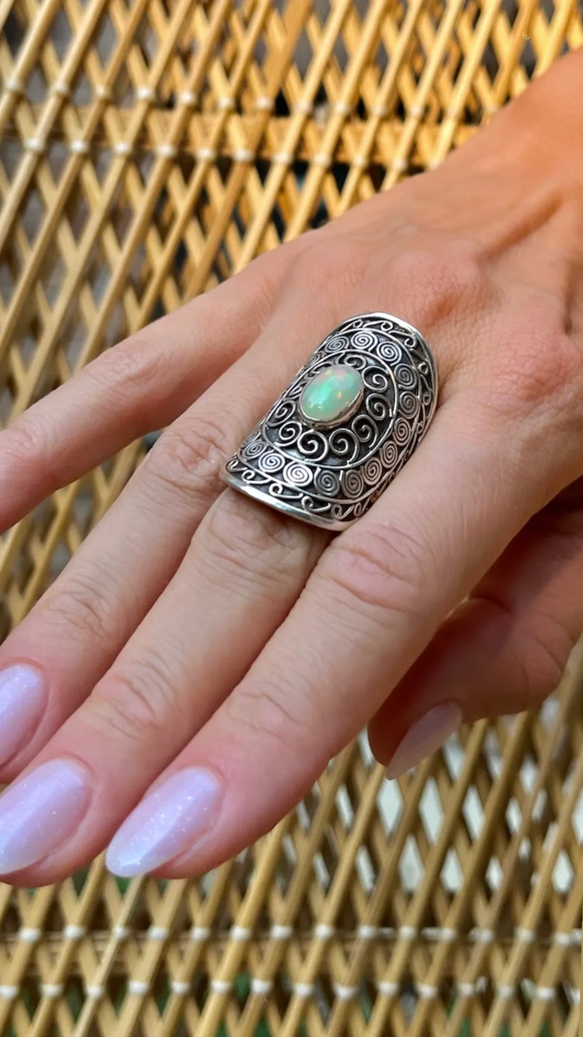 Opal Cuff Sterling Silver Ring