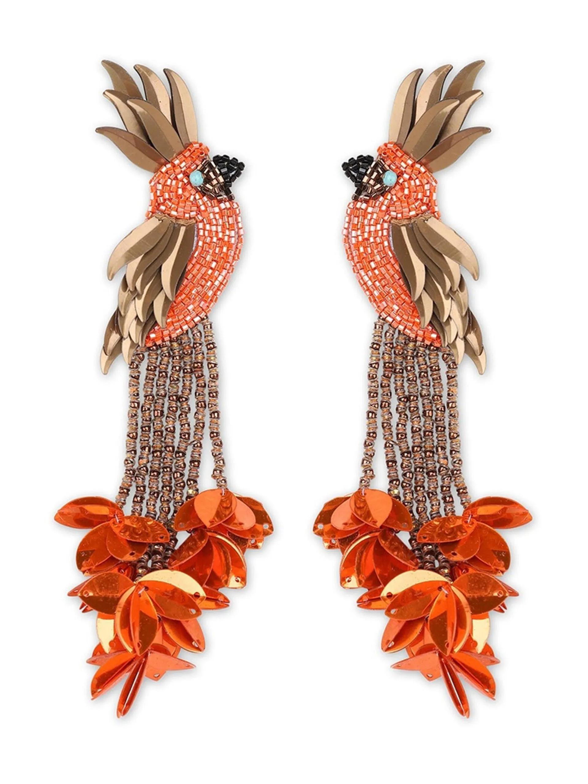 Orange Bird of Paradise beaded earrings