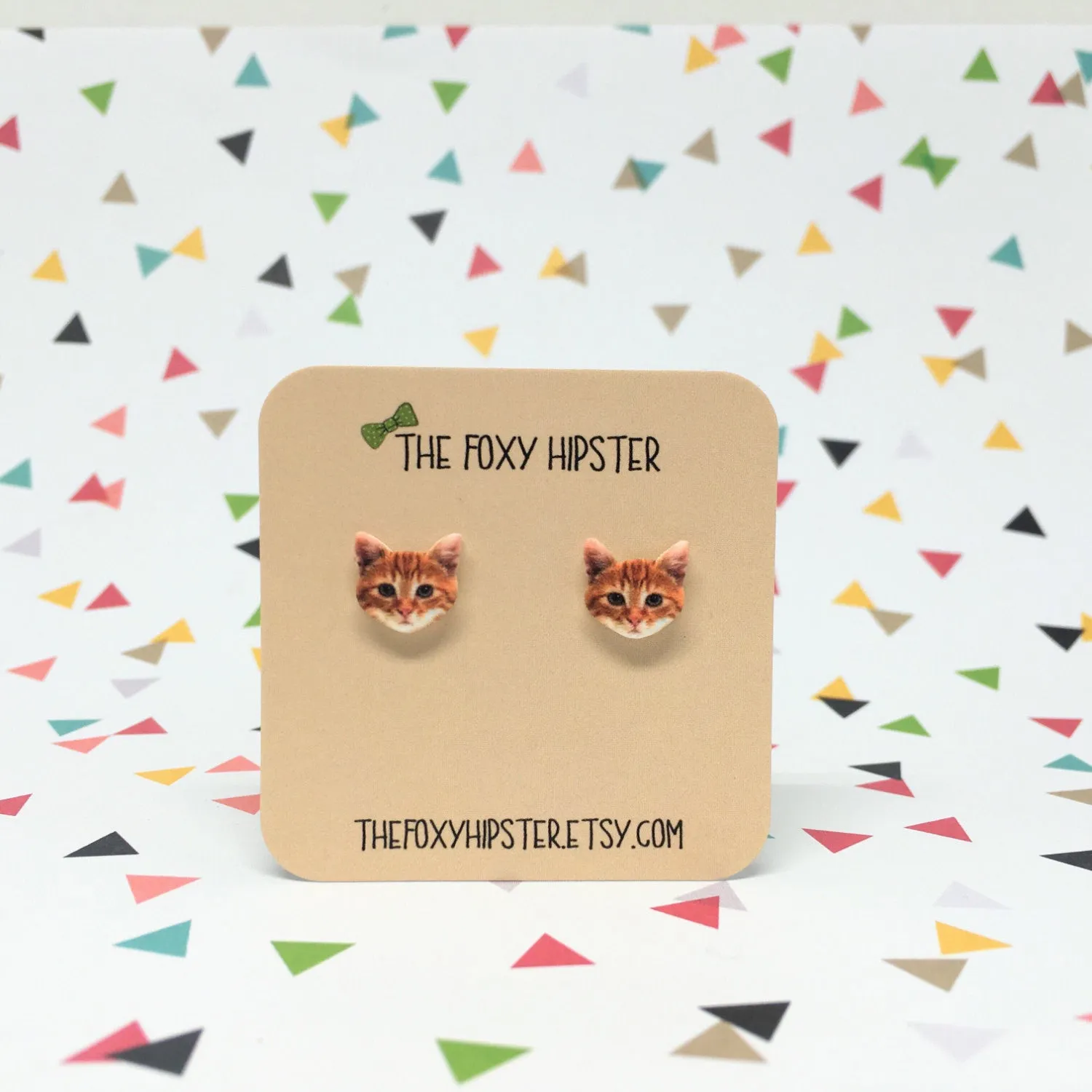 Orange Cat Kitten Stud Earrings