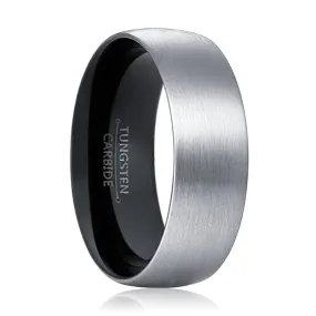 PANGO | Black Ring, Silver Tungsten Ring, Brushed, Domed