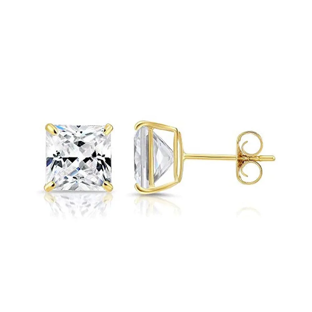 Paris Jewelry 18K Yellow Gold Created White Sapphire 4 Carat Square Stud Earrings