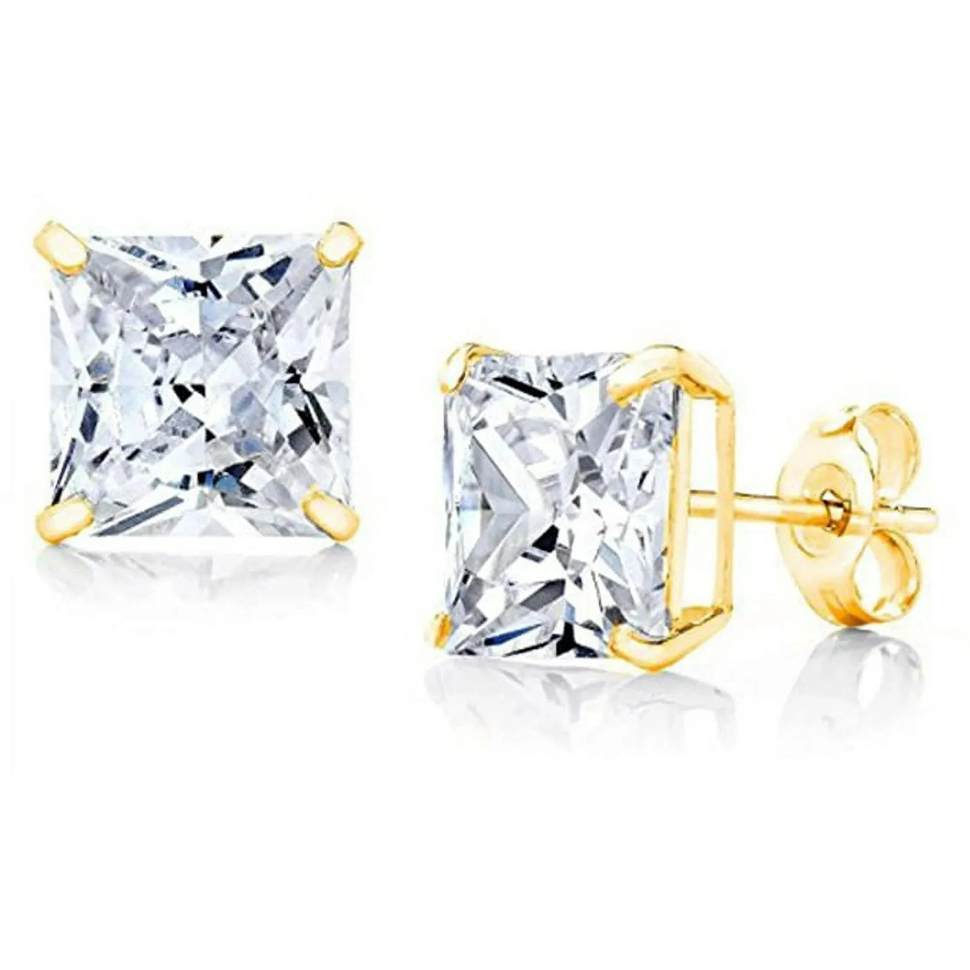 Paris Jewelry 18K Yellow Gold Created White Sapphire 4 Carat Square Stud Earrings